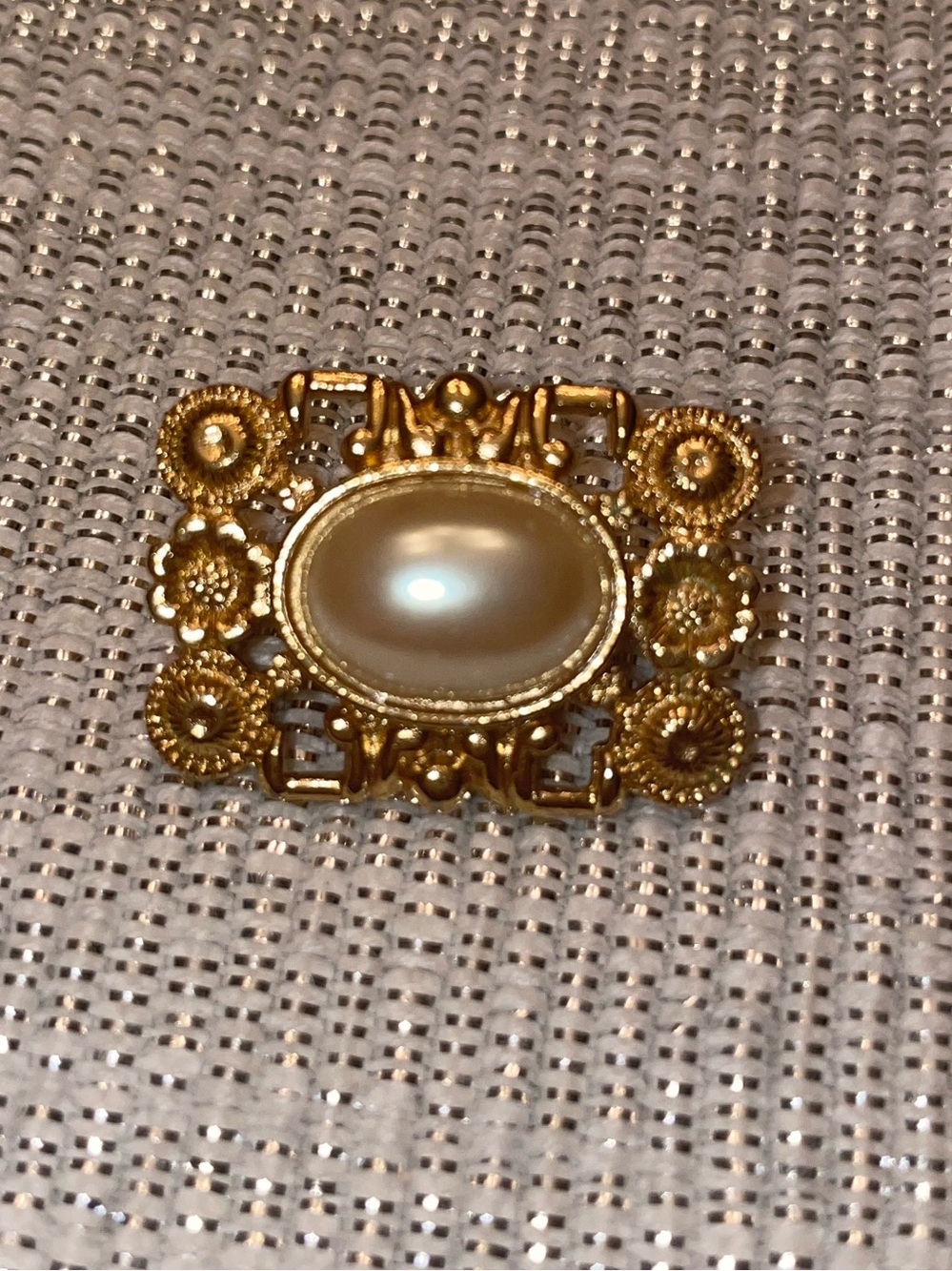 Vintage Gold and Pearl Filigree Brooch or hair clip